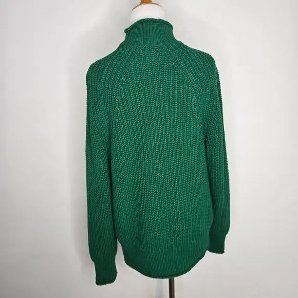 J Crew Women Rollneck Relaxed Sweater Green Oversized Slouchy Chunky Small - Picture 4 of 11
